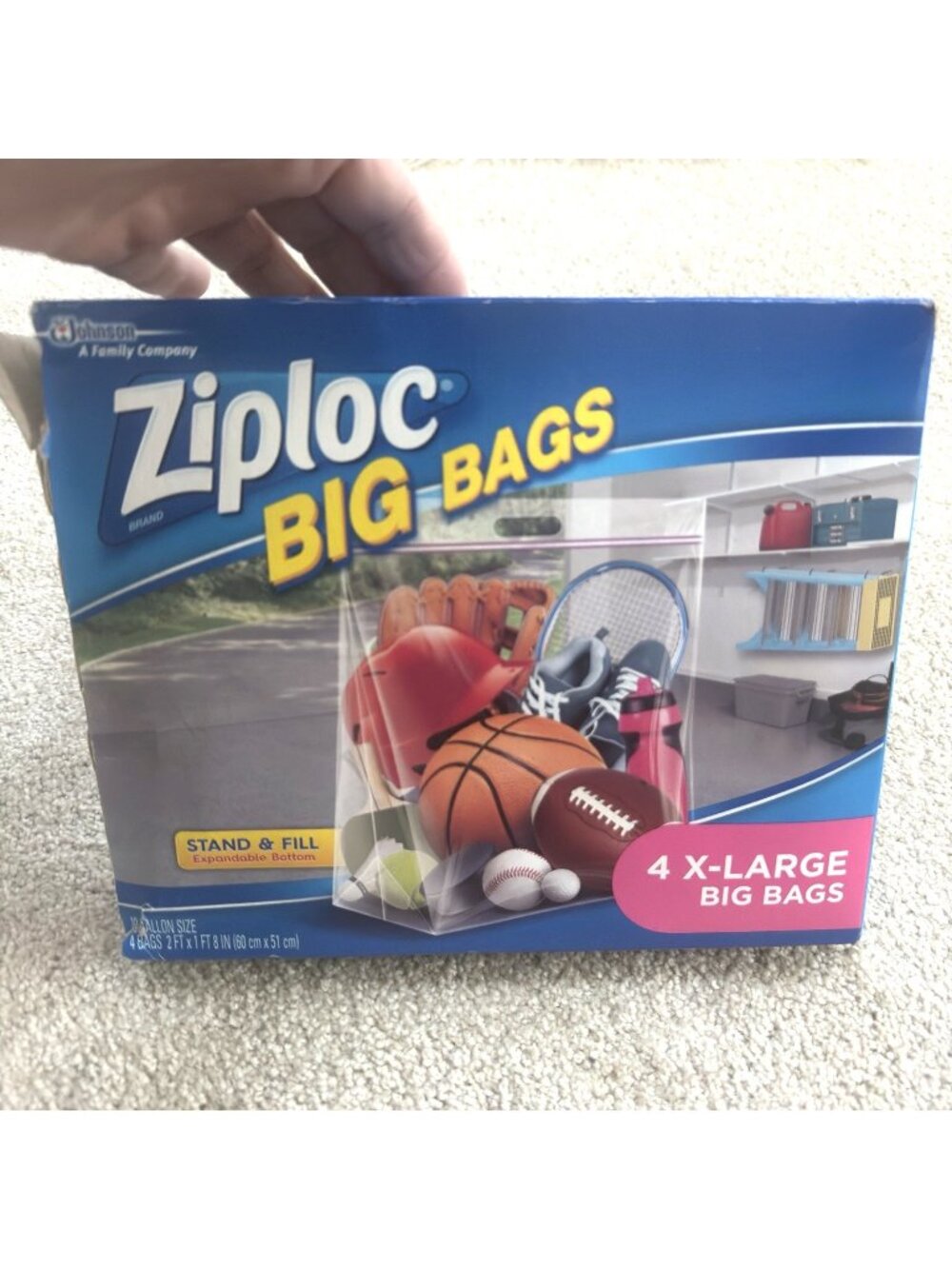 Ziploc Big Bag 4 Count XL 10 Gallon 2'x20" Double Zipper Sturdy Handle Zip Lock